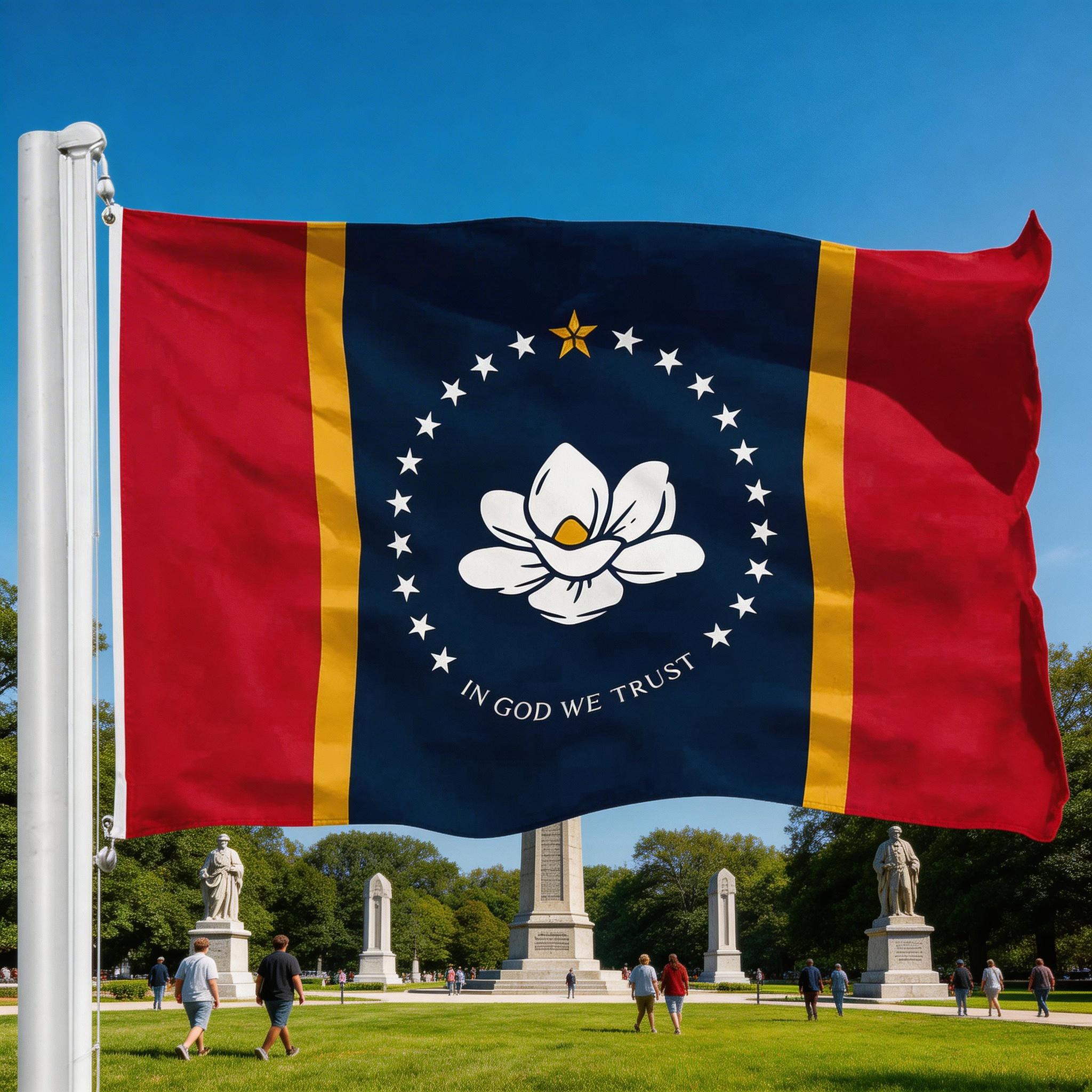 Mississippi State Flag 2020 Version| 3x5 feet| Printed 150D, Indoor/Outdoor, Vibrant Colors, Brass Grommets, Quality Polyester, Much Thicker More Durable Than 100D 75D Polyester