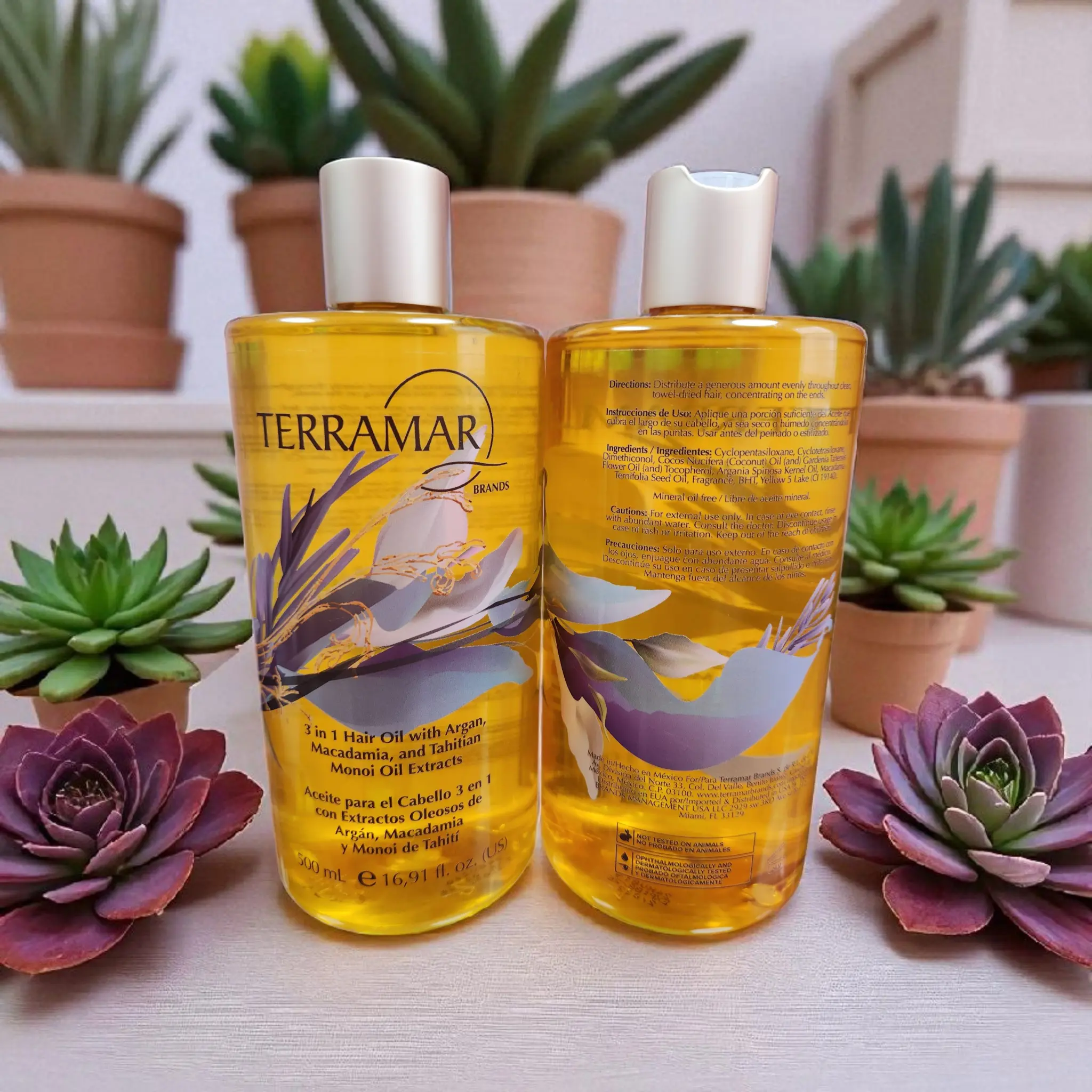 Terramar Oleo-Terramar 3-in-1 Hair Oil with Macadamia & Argan Oil, Daily Haircare Serum for Frizz Control, Repair & Elasticity - Moisturizer for Dry, Damaged Hair, Hydrate, Moisture, Split Ends Fix, Works On All Hair Types