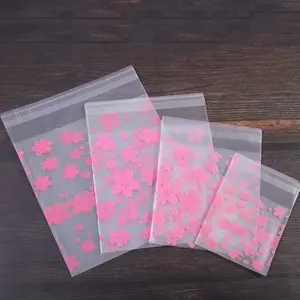 100pcs Simple Japanese Cherry Blossom Self-Adhesive Bags, Transparent Opp Material, Small Card Barrettes Jewelry Packaging Bags, Gift Wrapping Supplies