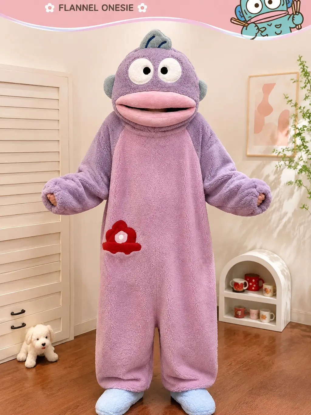 Cute Fish Plush Wearable Blanket, Soft Coral Fleece Hooded Pajama Robe, Oversized Cozy Animal Loungewear Jumpsuit for Adults & Family, Warm Winter Home Sleepwear Gift