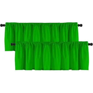 2 Panels Christmas Green Curtain Valances for Kitchen Windows - Short Curtains for Kitchen Windows/Bathroom/LaundryDecoration - 52x18 inch with Rod Pocket
