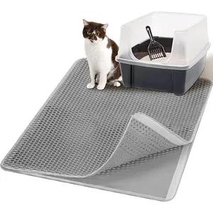 Cat Litter Mat-Litter Box Mat for Kitty, EVA Honeycomb Double Layer Design, Urine & Waterproof Scatter Control, Less Waste, Easier To Clean,Non Slip, Gray