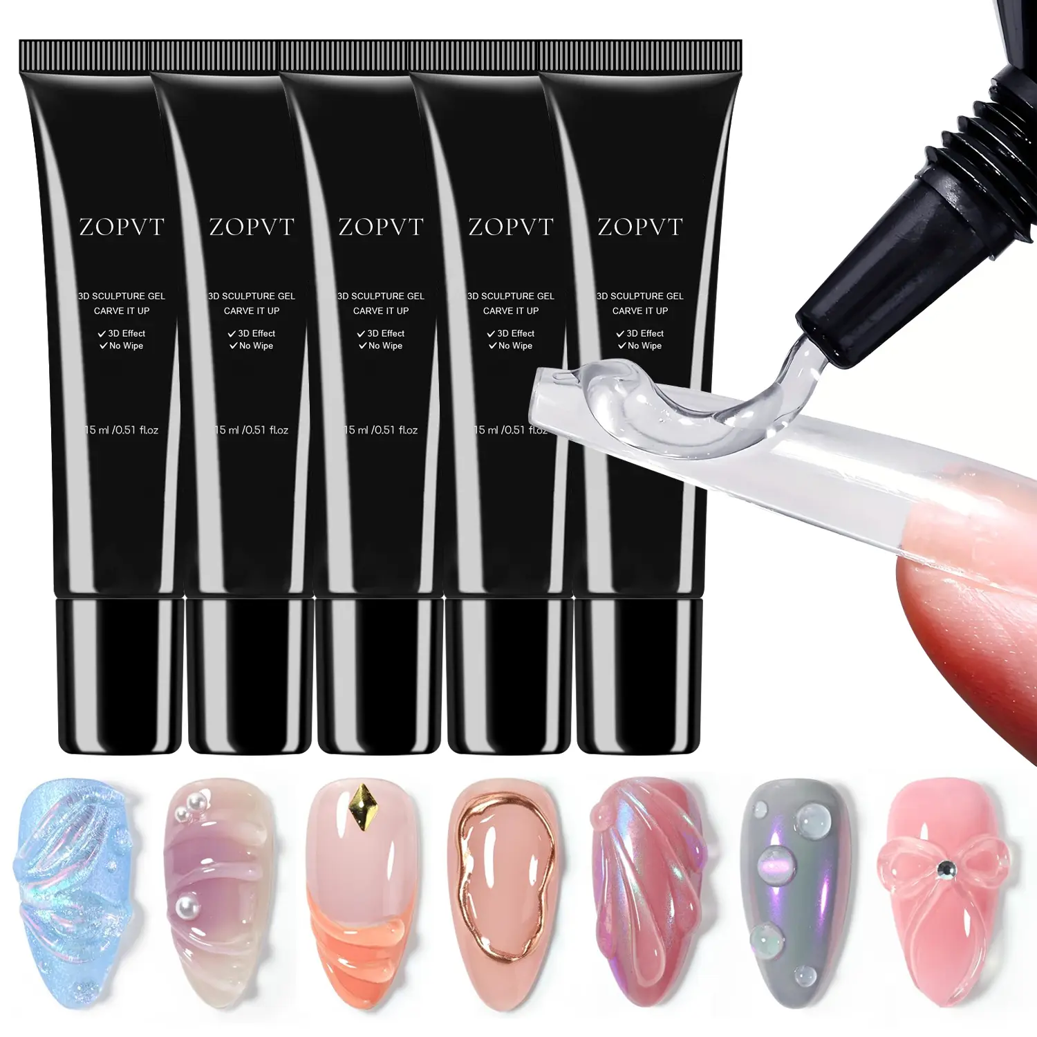 3D Nail Art Sculpture Gel, 15ML X 5, Nail Art Supplies, Perfect for Detailed Carving & Shapes, DIY Decoration, Professional Quality Nails