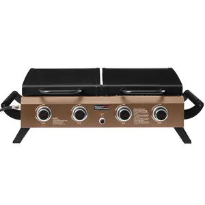 Royal Gourmet Portable Tabletop Grill & Griddle Combo with Hood, 4-Burner Portable Propane Gas Grill Griddle Combo for Backyard, Camping, Tailgating