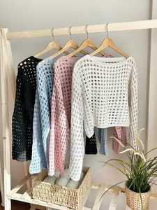 Summer Knitted Sweater, gift for her, Cropped Crochet Top, Open Knit Jumper Shrug, Festival Sweater, Holiday Beach Top, Knitted Jumper