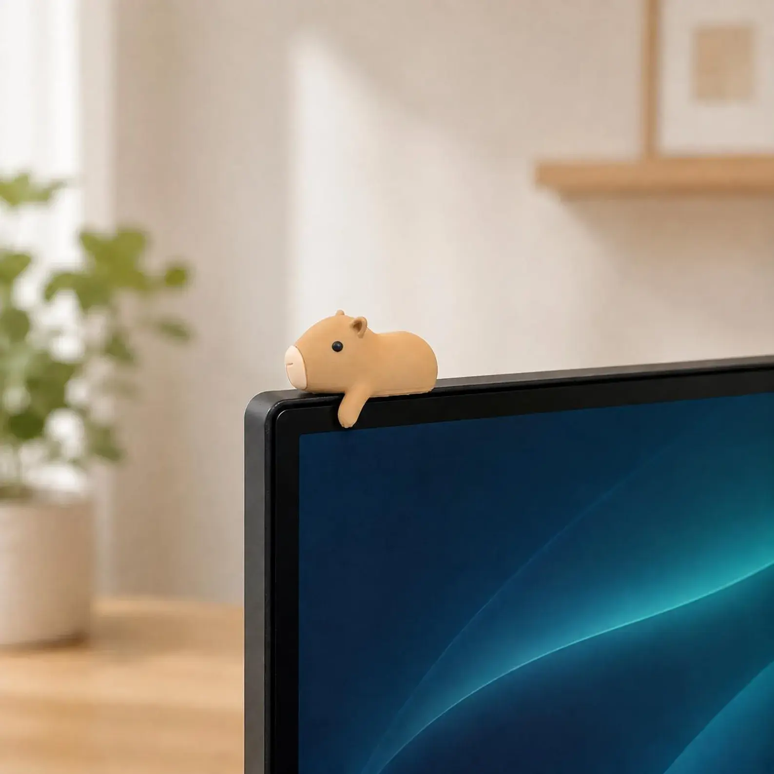 3D Printed Capybara Monitor Buddy - Tan Computer Screen Topper Desk Decor
