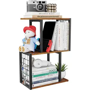 Desktop Bookshelf,3-Tier Desk Organizer Shelf with Hooks Desk Organization Deals for Office Storage Rustic Brown