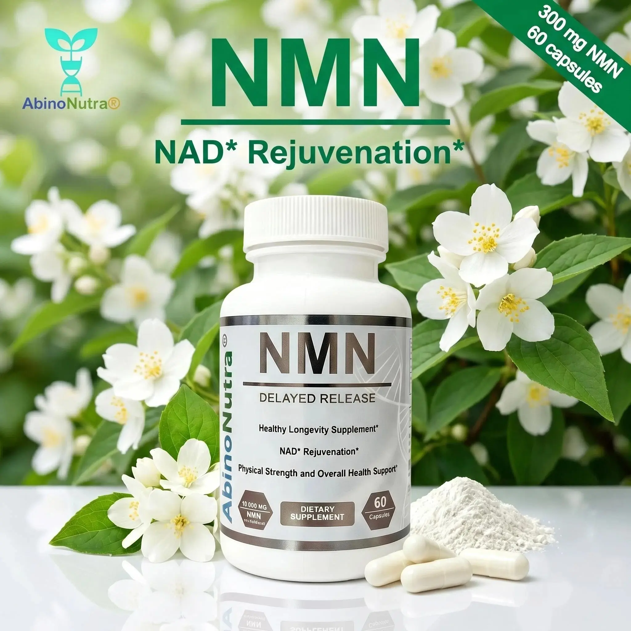 AbinoNutra High-Purity Beta-NMN Capsules, Natural NAD+ Precursor Supplement for Mid-Aged & Adults, Supports Mitochondrial Energy, Cellular Wellness, Sirtuins Activity, Balanced Metabolism, Cognitive Focus, Skin Nourishment