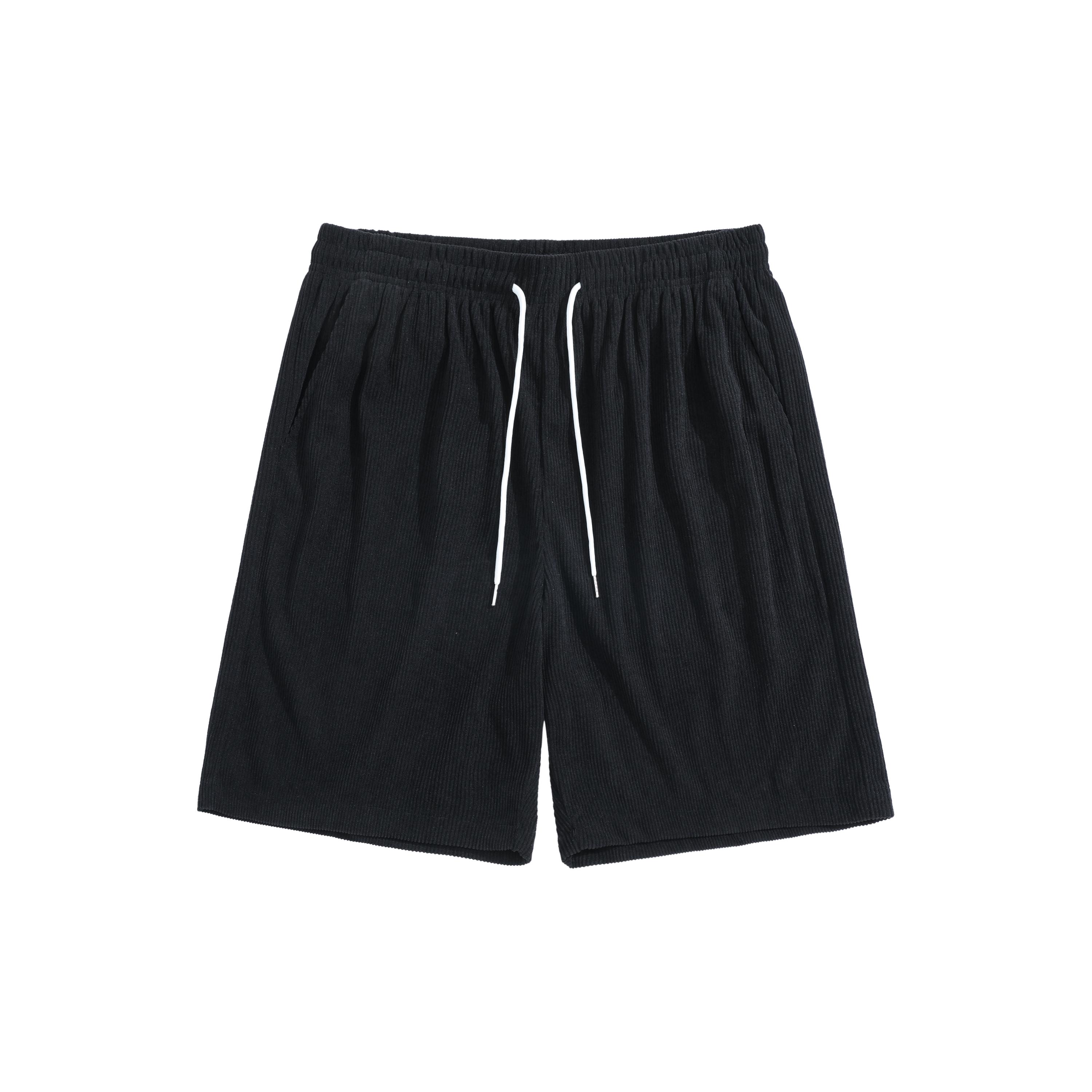 Men’s corduroy solid-color mid-thigh beach shorts — summer loose casual athletic shorts