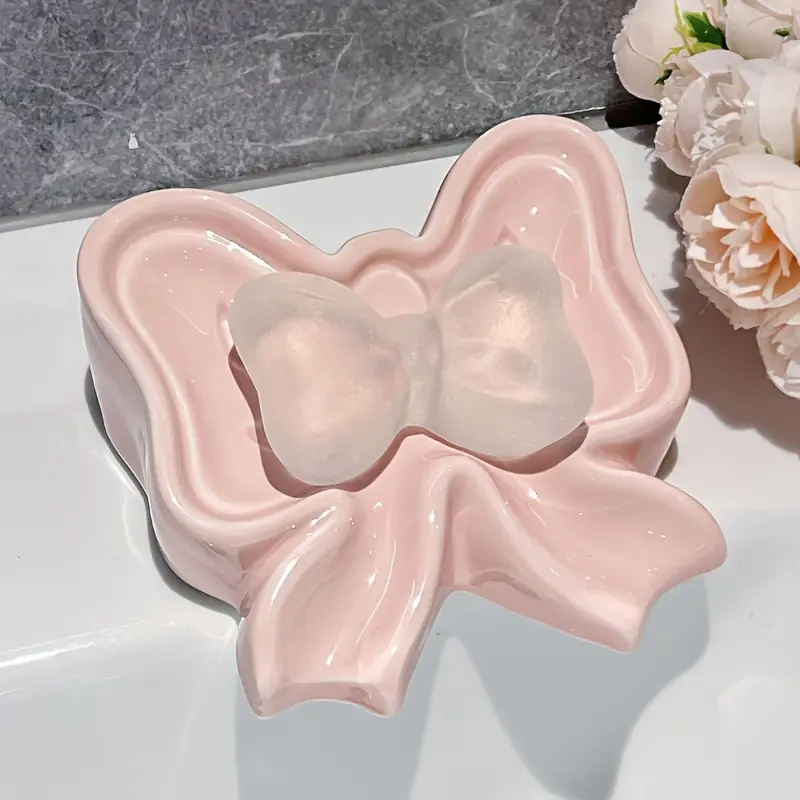 Creative Bowknot Soap Dish, Fast Draining & No Water Accumulation, Cute Bowknot Design for Bathroom Daily Use, Bathroom Organizer, Bathroom Accessories Organizer