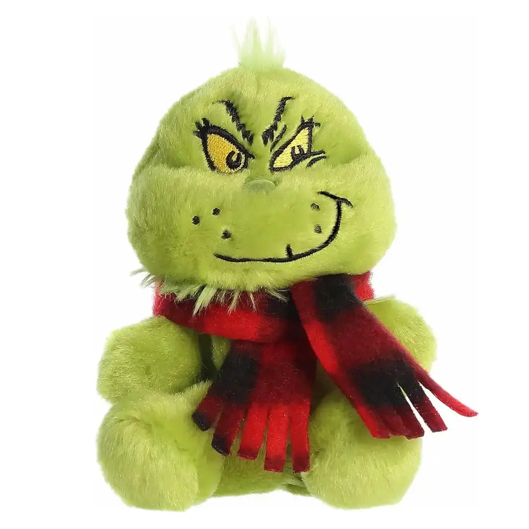 5" Dr. Seuss Palm Pals Grinch Stuffed Toy with Scarf - Soft Plush, Whimsical, Interactive, 4" x 4" x 5" Size, for Kids 12 Years Above, Playtime Companion