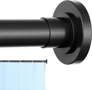 Black Shower Curtain Rods No Drilling, 1 Inch Diameter Adjustable Tension Rods for Window 31 to 56 Inch, Shower Rod for Bathroom, No Rust Installation