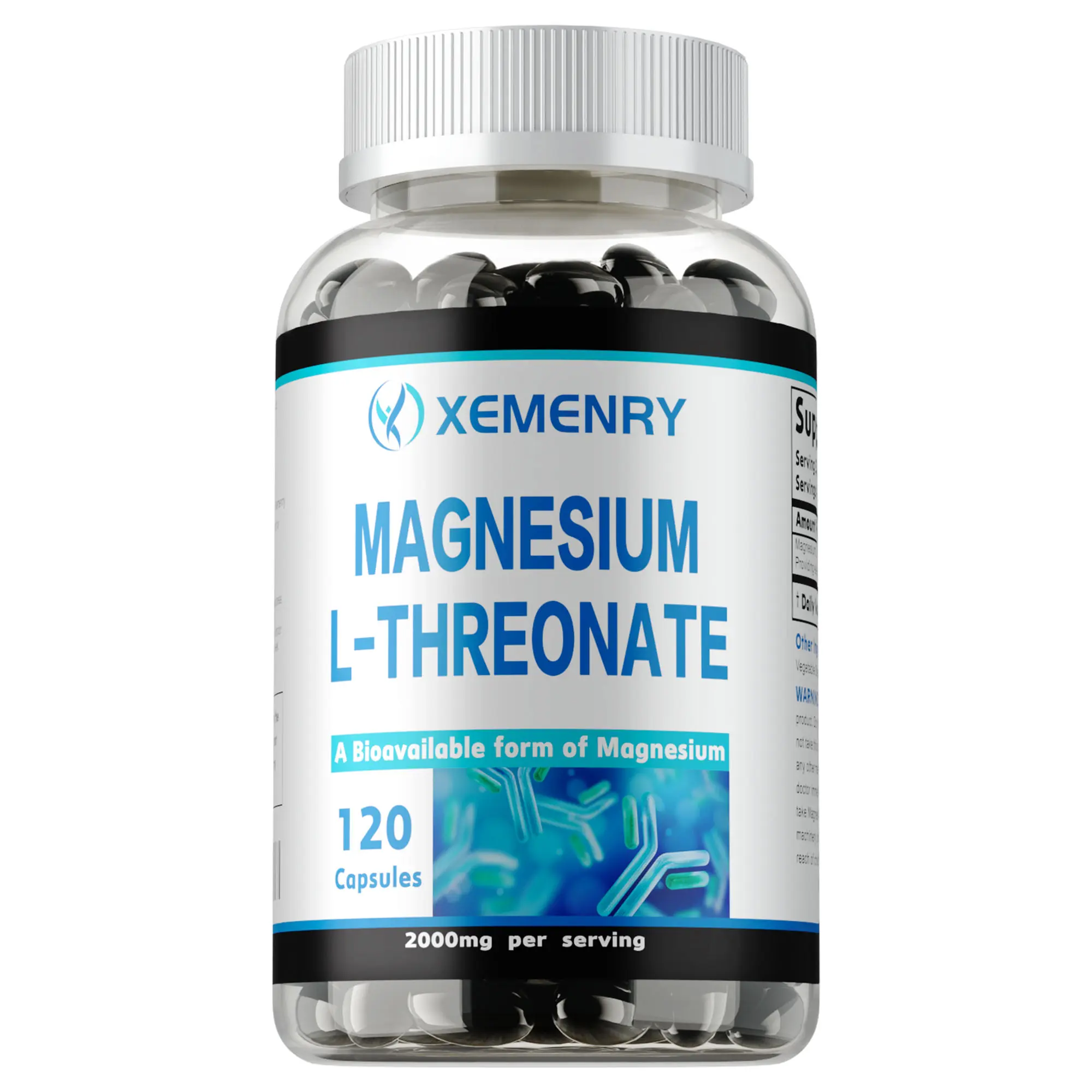 Xemenry 120 Capsule Supplements - Highly Absorbable, Bioavailable Magnesium Threonate 2000MG Daily Magnesium Support for Men and Women, Daily Magnesium Supplement