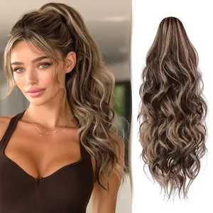 Yetta Long Wavy Claw Clip Ponytail Extensions - 18 Inch Synthetic Curls, create a voluminous, fluffy, elegant and natural look, instantly change your style, perfect fashion accessory