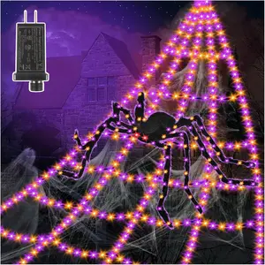 550 LEDs Spider Webs Halloween Decor Lights Outdoor Giant with 16.4ft, 4ft Spider, 8 Modes, Waterproof & Timer for Yard Porch Garden Outside Party (with Spider)