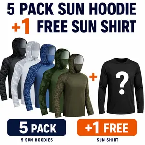 【RODEEL】 915 Sun Hoodie Shirts w/ Mask Neck Gaiter Men UPF 50+ UV Protection Long Sleeve Lightweight Quick Dry Moisture Wicking Breathable Cooling Athletic Activewear for Outdoor Sport Fishing Boating Hiking Construction Roofing Landscaping summervibes