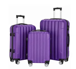 3-Piece ABS Hardside Luggage Set with Spinner Wheels and Combination Lock,20in 24in 28in,Purple