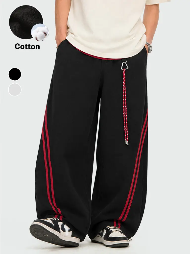 TELLFUN Y2K Baggy Wide-Leg Sweatpants with Side Stripes – Comfortable Casual Streetwear Joggers for Everyday Loungewear, Oversized Unisex Design bottom Pants,Summervibes