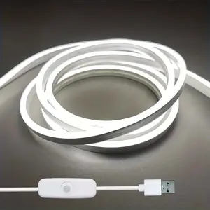 USB Powered LED Neon Strip Light, Warm White LED Neon Strip Light with Push Button Control, Decorative Light for Wall, Staircase, Party, Neon Lights Strip
