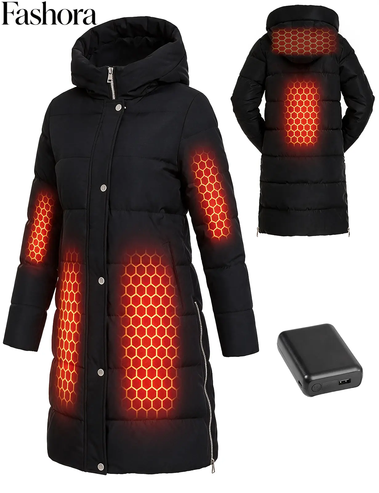 FASHORA Graphene Women Heated Jacket 12V Fast Charge 18400mAh Large Capacity Fabric Womenswear FASHORA Graphene Women Heated Jacket 12V Fast Charge 18400mAh Large Capacity Fabric Womenswear