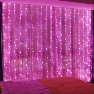 300 LED Pink Curtain Fairy Lights with Remote, 8 Modes 9.8 x 9.8 Ft  USB Plug in Copper Wire Lights for Bedroom Window Chrismas Wedding Party