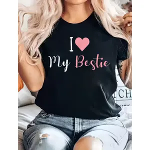 I Love My Bestie Shirt, I Heart My Bestie BFF Best Friends Matching TShirt, Friendship Gift For Women for Men, Cotton Womenswear Graphic Top