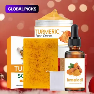 Turmeric-Infused Kojic Acid Hydrating Soap Bar & Nourishing Oil & Cream Set, Complete Care Bundle, Brightening Moisturizing Facial Skin Care Kit, Radiant Daily Skincare Product for Women & Men, Ultimate Glow Kit, Bright Flawless Set, Turmeric Glow Set