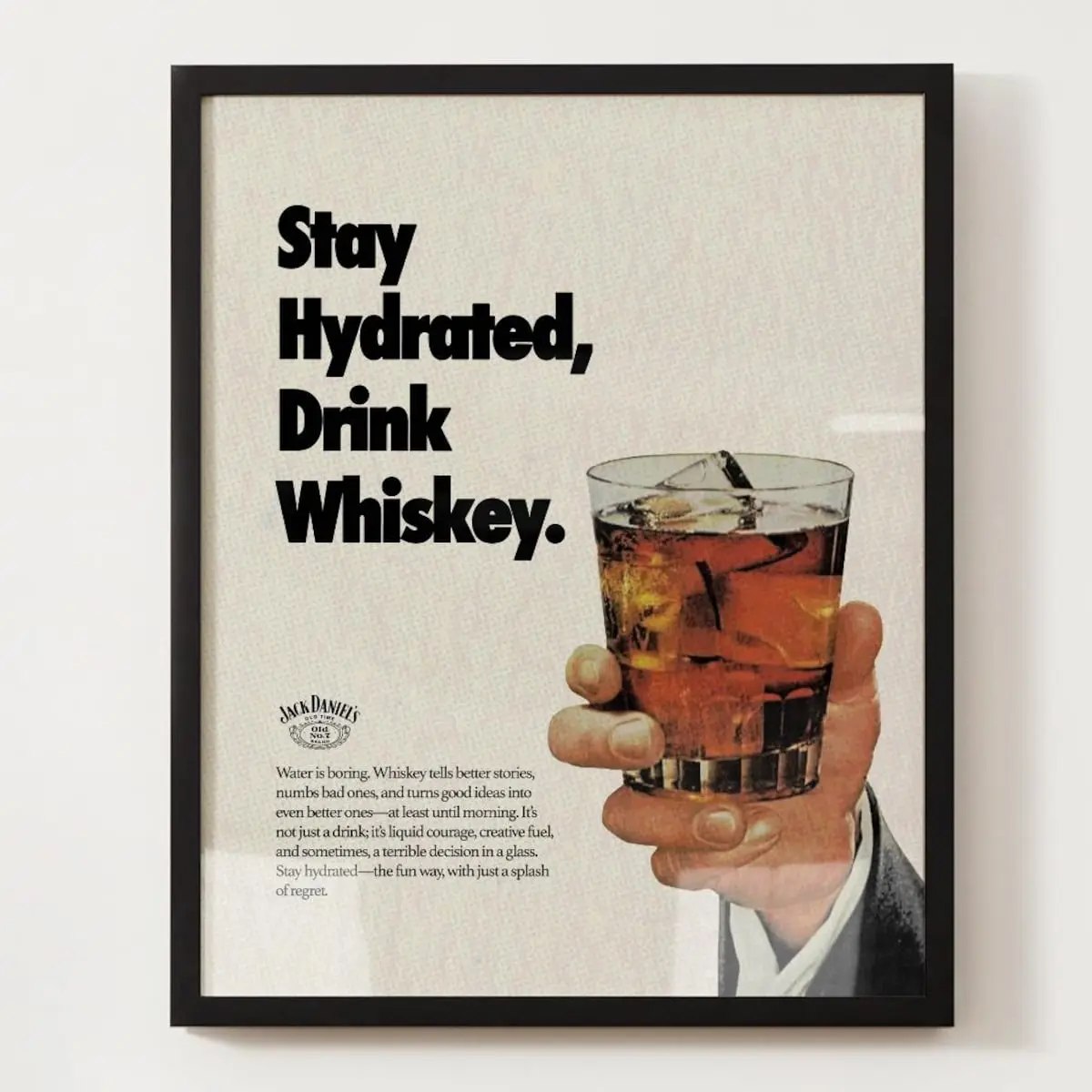 Mid-century Retro Whiskey Print, Funny Dark Humor Bar Poster, Liquor Wall Art, Unframed