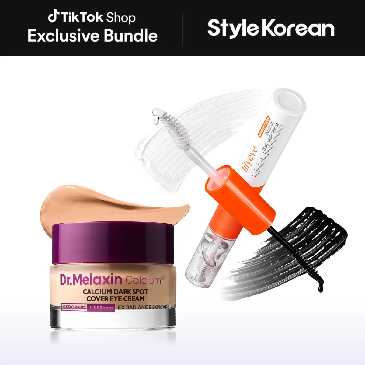 [StyleKorean] 1-Minute Effortless No-Makeup Set | Dr.Melaxin Dark Spot Eye Cream & lilyeve Dual Lash Serum | Natural Color Correcting & Tinted Lash Care