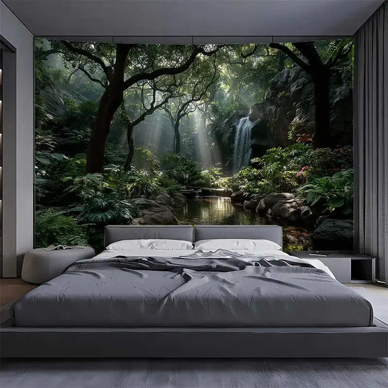 1pc Extra Large Polyester Tropical Forest Tapestry - Trending Jungle Landscape Wall Decor with Waterfall, Sunlight, Greenery, Tree - Photography Backdrop for Living Room - No Installation Needed - Happy Birthday or Housewarming Gift - Nature-Themed Home,