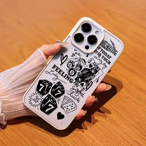 Matte Magnetic Phone Case with Black & White Lucky Symbols (Dice, Poker, Cherries, "Lucky Day" Slogans) - Compatible with iPhone 11/12/13/14/15/16/16E Series, Anti-Fingerprint Acrylic, Wireless Charging Compatible Cover, Mobile Phone Accessory