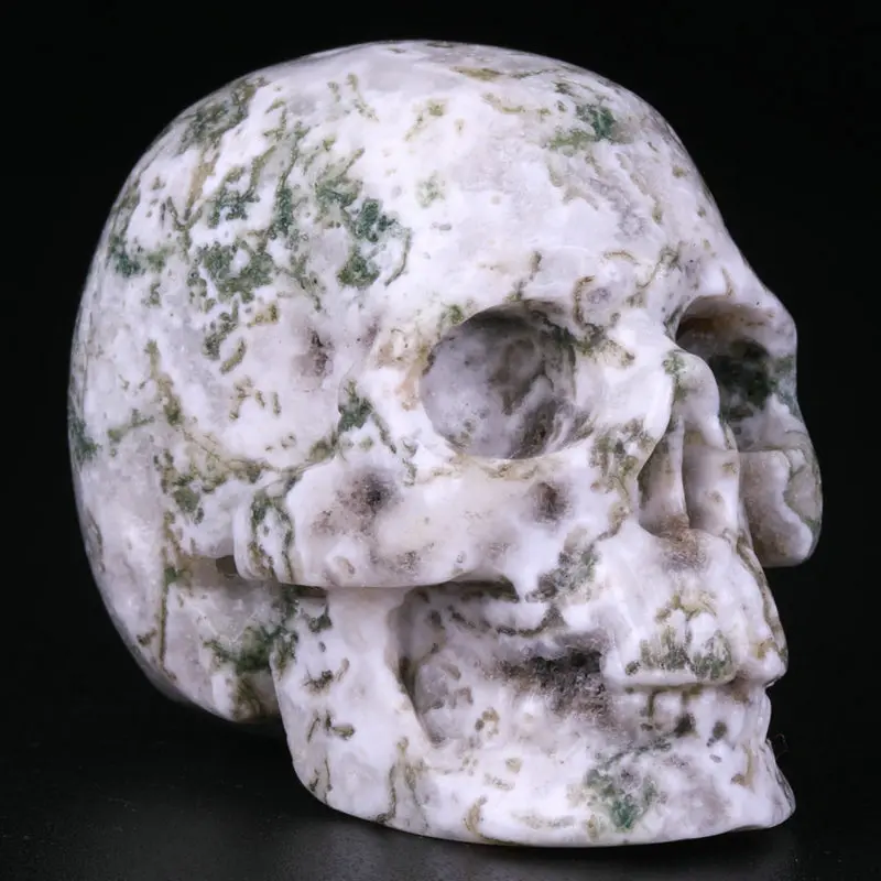 2.0in Green Moss Pattern Ornamental Non-Natural Crystal Stone Skull, Carved Agate Decor, Healing Use (Jewelry Accessories & Derivatives)