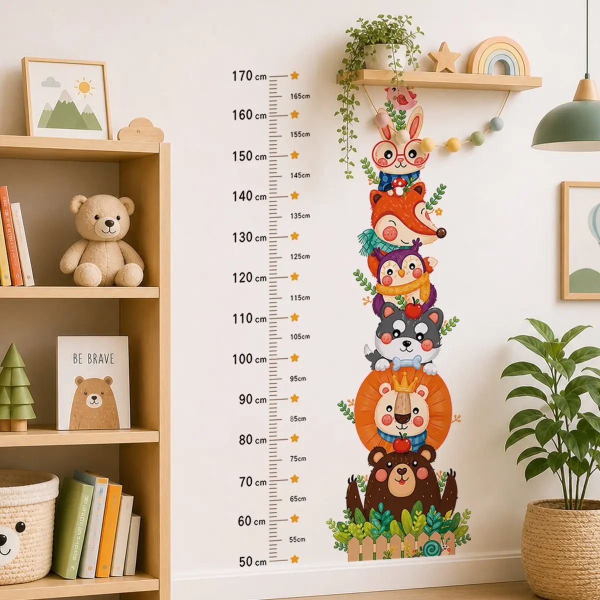 Kids Growth Chart Funny Wall Decal, Cute Stacked Forest Animals Height Measure Decorative Sticker, Waterproof Wall Sticker, Removable Vinyl Ruler for Nursery, Bedroom, Playroom Decor, Graphic Decal