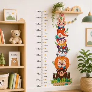 Kids Growth Chart Funny Wall Decal, Cute Stacked Forest Animals Height Measure Decorative Sticker, Waterproof Wall Sticker, Removable Vinyl Ruler for Nursery, Bedroom, Playroom Decor