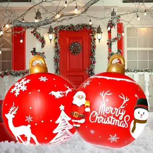 Christmas Inflatable Decorated Ball 24in Giant Xmas Tree Ornaments PVC Blow up Yard Decorations for Outdoor Holiday Lawn Porch Decorations