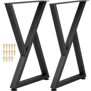 VEVOR Metal Table Legs,  28x18 inch Desk Legs, Set of 2, Heavy Duty Bench Legs, Z Shape Metal Furniture Legs, Wrought Iron Coffee Table Legs, Home DIY for Dining Table with Rubber Floor Protectors, Mat