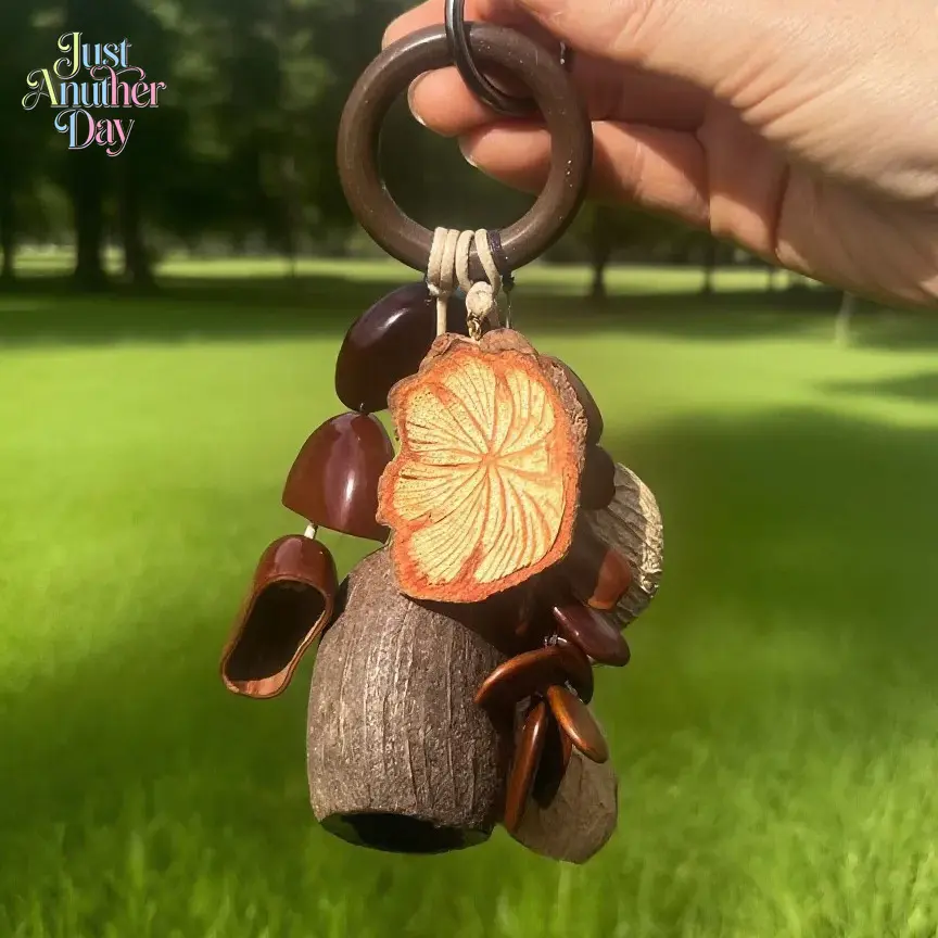 Natural Seed Pod Wind Chime Bag Charm, Handmade Boho Brown Keychain, Forest-Inspired Nature Accessory for Bags & Keys