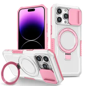 Magnetic Ring Phone Case with Lens Protector, Shockproof Phone Protective Cover, Phone Accessory Compatible with iPhone 16 15 14 13 12 11 Pro Max, Casing, Cellphone, Smartphone Cover Jacket, Protection