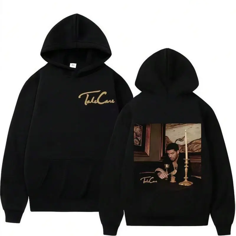 🎵 💿 Men's Drake "Care" Album Graphic Hoodie - Menswear Tops, Comfy Fitted Streetwear Pullover, Rap Music-Inspired Casual Clothes for Fall/Winter Urban Outfits, Sweatshirts, Long Sleeve, Natural, Fabric, Advanced Digital Printing, All Seasons, Soft