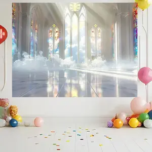 Church Floor Backdrop, 1 Count Cloud Pattern Church Floor Banner, Durable Polyester Backdrop for Wedding, Birthday, First Communion & Party Decoration, Ornaments