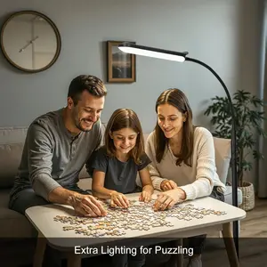 Bright LED Floor Reading Lamp for Crafts & Work, Extra Lighting for Puzzling, Adjustable Gooseneck Dimmable Standing Lamp for Living Room, Bedroom, Office, Remote& Touch Control, Black