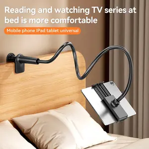 Bed goose-neck phone and tablet stand, 360° flexible long arm with adjustable tablet holder, can be clipped to a table, headboard, or bedside, compatible with 4.7-10.5 inch devices, Gooseneck Phone Holder, Cell Phone Holder, Smartphone Holder