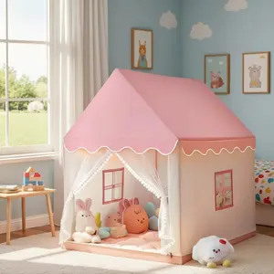 Kids Princess Castle Play Tent, Pink & Blue Available, Secret Space for Boys Girls, Portable Playhouse, Ideal Birthday Christmas Halloween Thanksgiving Gift, No Accessories & Lights