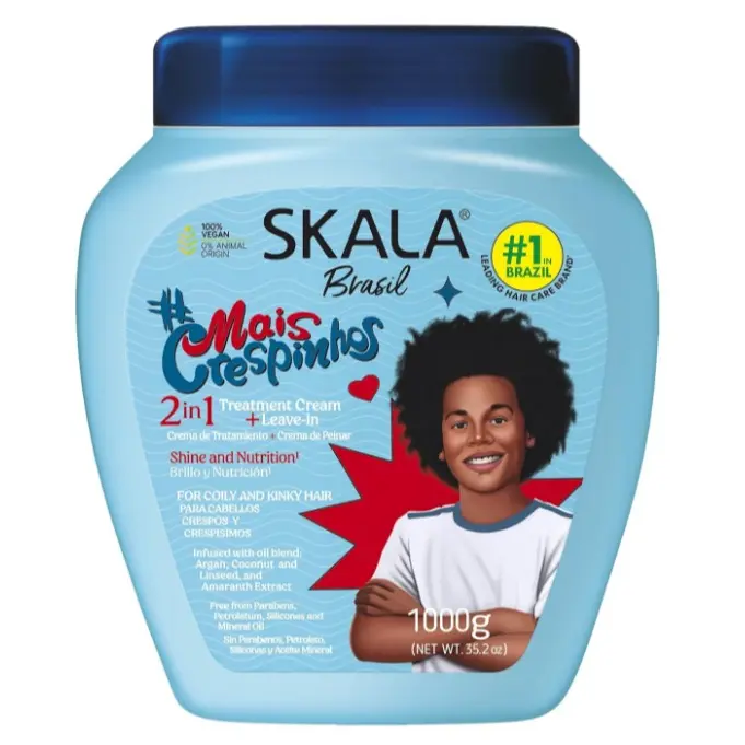 Skala Mais Crespinhos 2-in-1 Conditioner Treatment Cream - Haircare for Coily/Kinky Hair, Gentle Nourishing Argan Oil Daily Haircare Product, Cornstarch for Manageability & Defined Curls, 35.2 oz, Gentle Nourishing Haircare