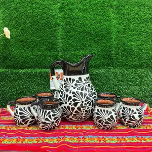 Relieve Pitcher Color Negro/Blanco Set Mug.