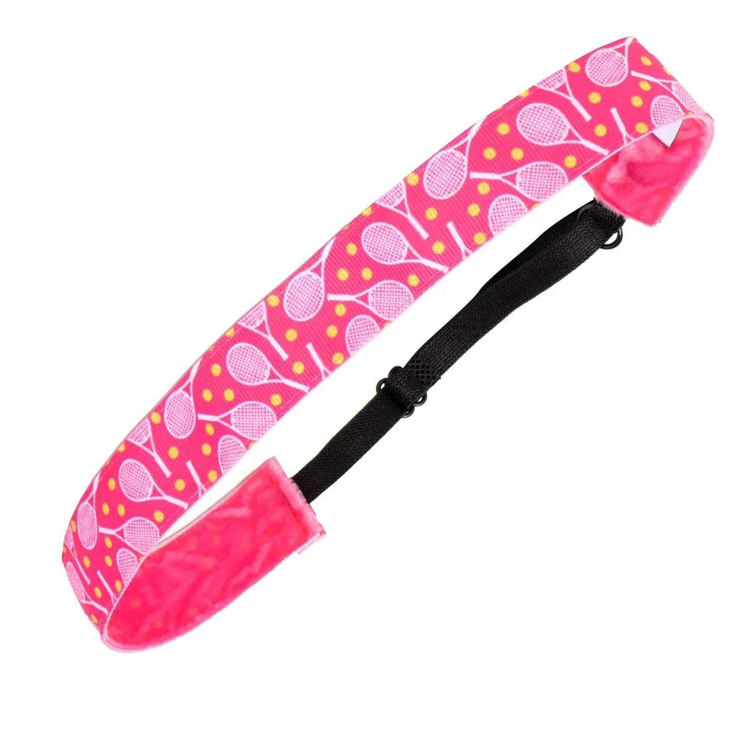 Women's Adjustable Lightweight Sports Headband - Pink Tennis Racquet Print, Velvet-Back Non-Slip Grip, Fitness Sweat Band for Gym, One Size Ideal for Teams