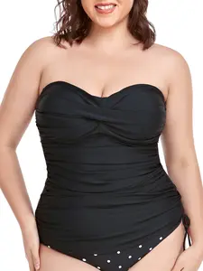 Ocean Blues Women's Strapless Bandeau Swimsuit Top Ruched Tummy Control Tankini Top Only Tankini  Plus Size Swimming Suit