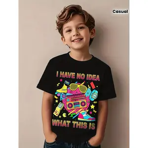 Kids' Cotton Slight Retro Themed T-Shirt - Boys & Girls Round Neck Summer Casual Outfit with 70/80 Numbers Print, Machine Washable for Themed or Casual Attire