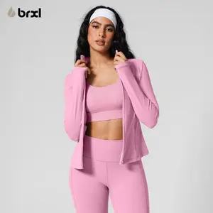 BRXL【Discount for live】Slim Fit Zip Up Sports Jacket Women Workout Jacket with Side Pockets Lightweight Stretch Fabric Athletic Outerwear for Gym Running Street Style Casual Wear #outdoorfun -brxl-3