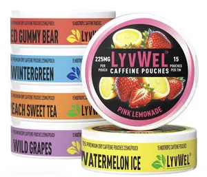 5 Pack Caffeine Pouches 225mg  - Pink Lemonade, Strawberry, Wild Grapes, Watermelon and Peach Sweet Tea Beverage Energy Fruity Drink Sugar-Free Sport Fruit Caffeine Energy Drink Mood Sports Drink Tropical Punch